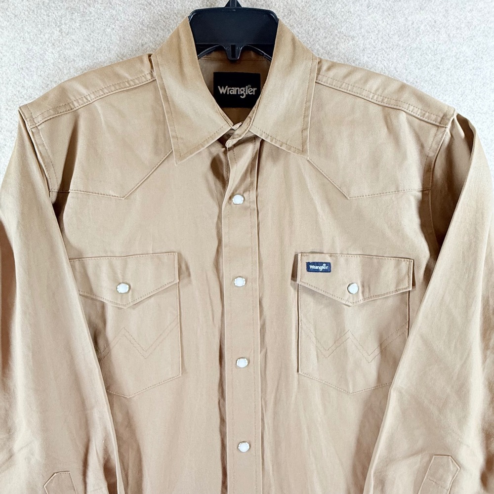 Wrangler Western Shirt Medium Tan Pearl Snap Long Sleeve Cotton MS715RH